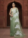 Dreamy Embroidered Organza Pure Silk Green Saree