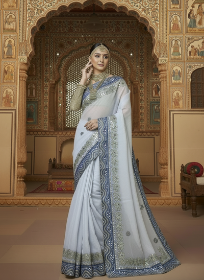 Tye & Drape Kota Doria Bandhej Print Gray & Blue Saree