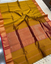 Indiehaat | Maheshwari Silk Heavy Pallu Mustard Saree | Elegant