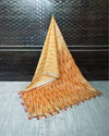 Vibrant Ikkat Slub Linen Handloom Orange Saree