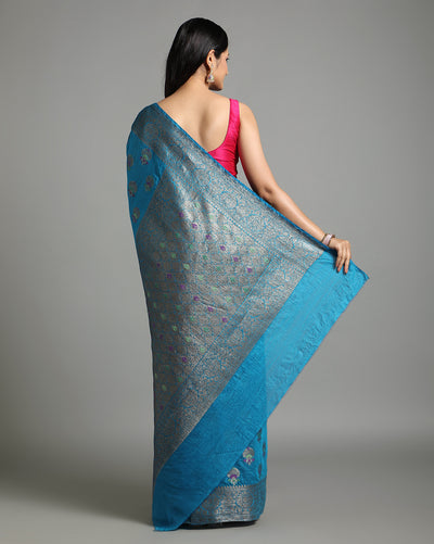 Silkmark Certified Banarasi Muga Tussar Pacific Blue Saree