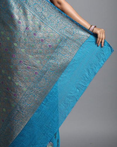 Silkmark Certified Banarasi Muga Tussar Pacific Blue Saree