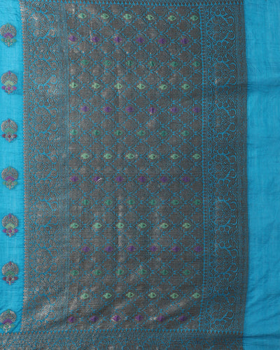 Silkmark Certified Banarasi Muga Tussar Pacific Blue Saree