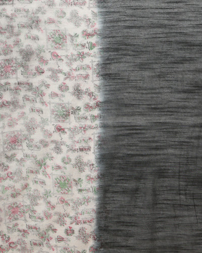 Half Dye Half Print Kota Silk Saree Black & White