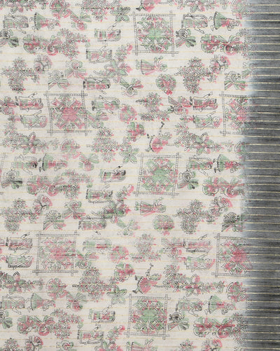 Half Dye Half Print Kota Silk Saree Black & White