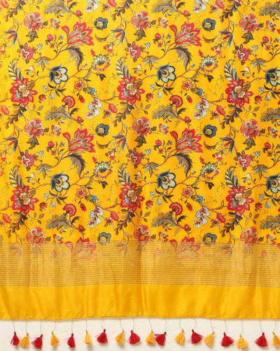Silkmark Muga Tussar Silk Printed Yellow Saree