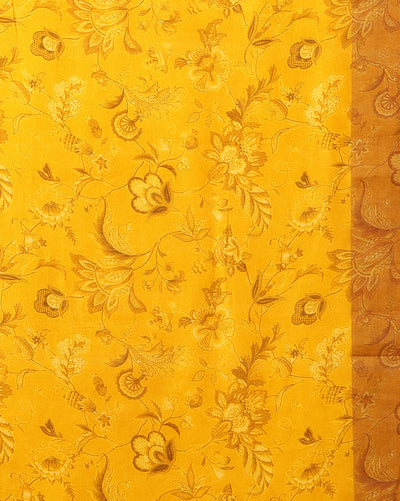 Silkmark Muga Tussar Silk Printed Yellow Saree