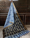 Earthy Ikkat Slub Linen Handloom Blue Saree