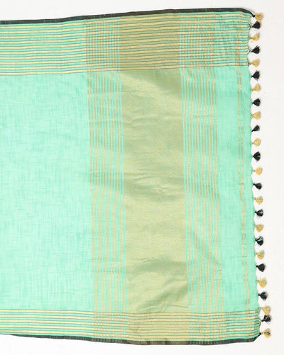 Verdant Khadi Linen Saree Medium Green