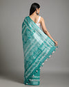 Turquoise Slub Linen Saree Batik Print Turquoise Blue