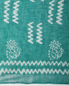 Turquoise Slub Linen Saree Batik Print Turquoise Blue