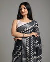 Unique Slub Linen Saree Batik Print Black