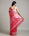 Crimson Slub Linen Saree Batik Print Rubine Red