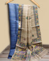 Silkmark Tussar Beige Madhubani Sparkling Dupatta & Blue Top