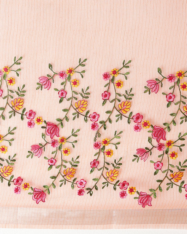 Kota Doria Saree Embroidered Red 12% Off - IndieHaat