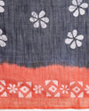 Vibrant Slub Linen Wax Batik Hand Dyed Saree Ink Blue & Orange