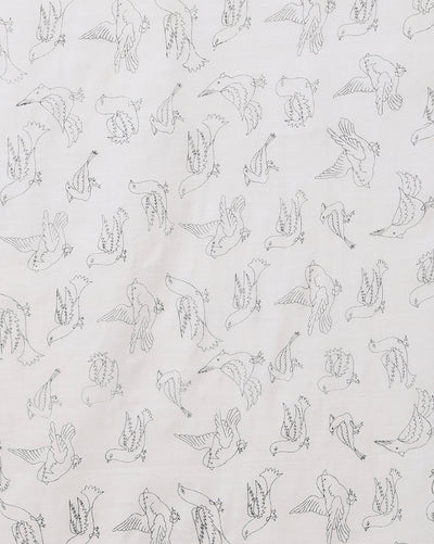 Azureish Slub Linen Saree White Handblock Print