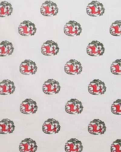 Azureish Slub Linen Saree White Handblock Print