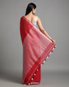 Creative Pure Linen Handloom Saree Red Hand Embroidered