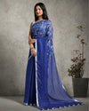 Artistic Pure Linen Handloom Saree Blue Hand Embroidered