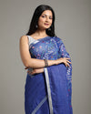 Artistic Pure Linen Handloom Saree Blue Hand Embroidered