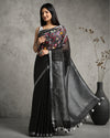 Creative Pure Linen Handloom Saree Eerie Black Hand Embroidered