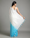 Surreal Pure Linen Saree Hand Embroidered White & Blue