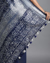 Tranquil Slub Linen Batik Print Saree Ink Blue