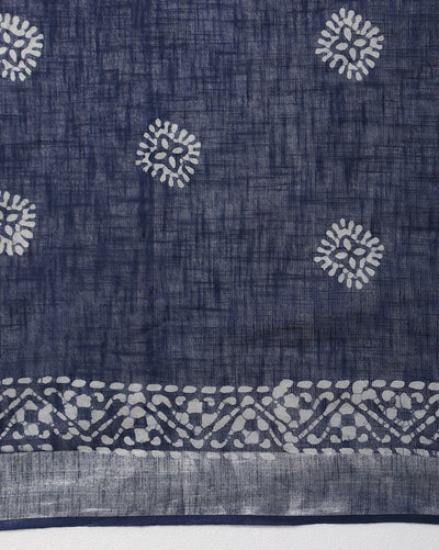 Tranquil Slub Linen Wax Batik Hand Dyed Saree Ink Blue