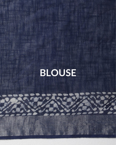 Tranquil Slub Linen Wax Batik Hand Dyed Saree Ink Blue