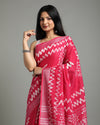 Blushing Slub Linen Batik Print Saree Pink