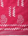 Blushing Slub Linen Wax Batik Hand Dyed Saree Pink