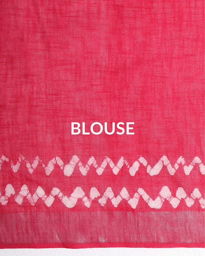 Blushing Slub Linen Wax Batik Hand Dyed Saree Pink