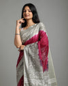 Crimson Slub Linen Batik Print Saree Red & Gray