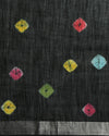 Chic Slub Linen Saree Black Shibori Hand Dyed