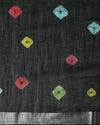 Chic Slub Linen Saree Black Shibori Hand Dyed