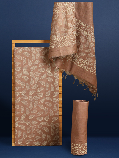 Katan Silk Effulgent Blockprint Beige Suit