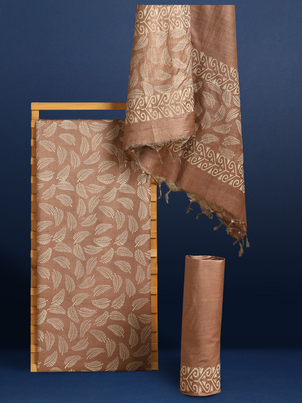 Katan Silk Effulgent Blockprint Beige Suit