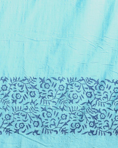 Katan Silk Decorous Blockprint Blue & Green Suit (T+B+D)