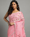 Color-Rich Pure Linen Handloom Saree Pink Embroidered