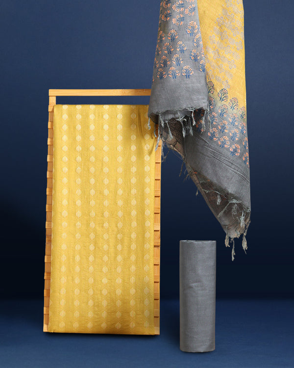 Katan Silk Striking Blockprint Yellow Suit