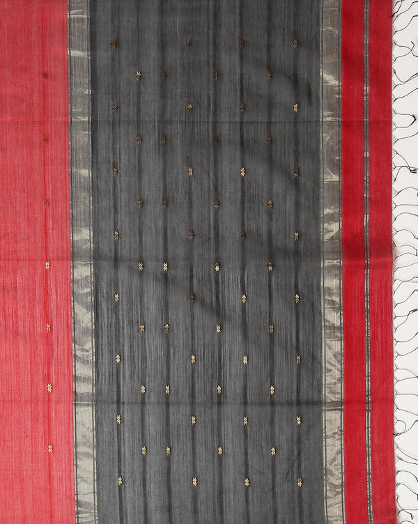 Joyful Pure Maheshwari Silk Handloom Saree Black & Red