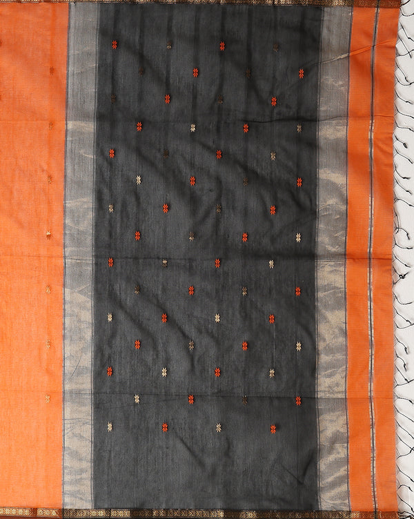 Poised Pure Maheshwari Silk Handloom Saree Orange & Brown