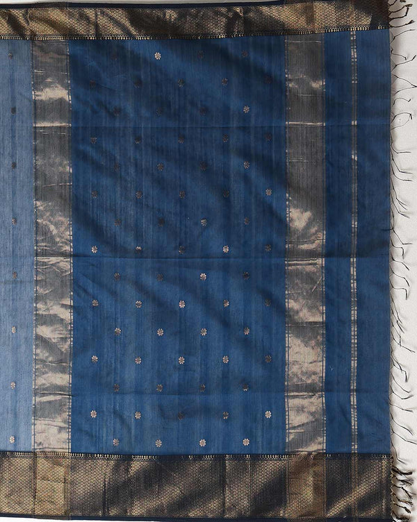 Melodic Maheshwari Pure Silk Butta Body Teal Blue Saree