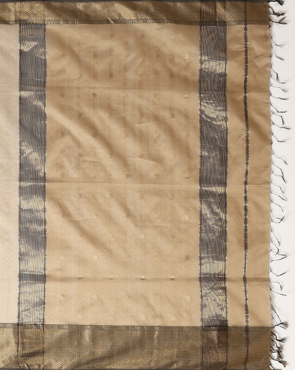 Quaint Maheshwari Pure Silk Butta Body Gray Saree