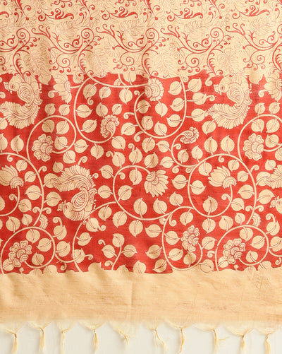 Katan Silk Gleaming Blockprint Red Suit