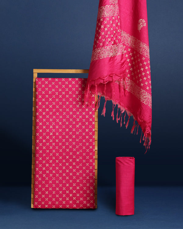 Katan Silk Effulgent Blockprint Pink Suit