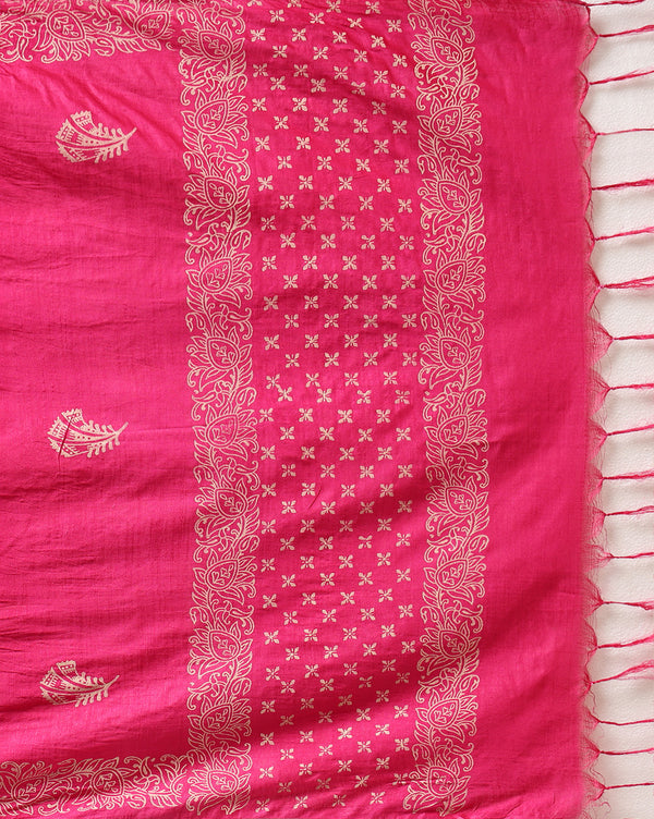 Katan Silk Effulgent Blockprint Pink Suit