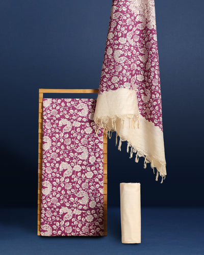 Katan Silk Kinetic Blockprint Violet Suit