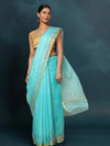 Pitta Handwork Pure Silk Kota Doria Saree Sky Blue